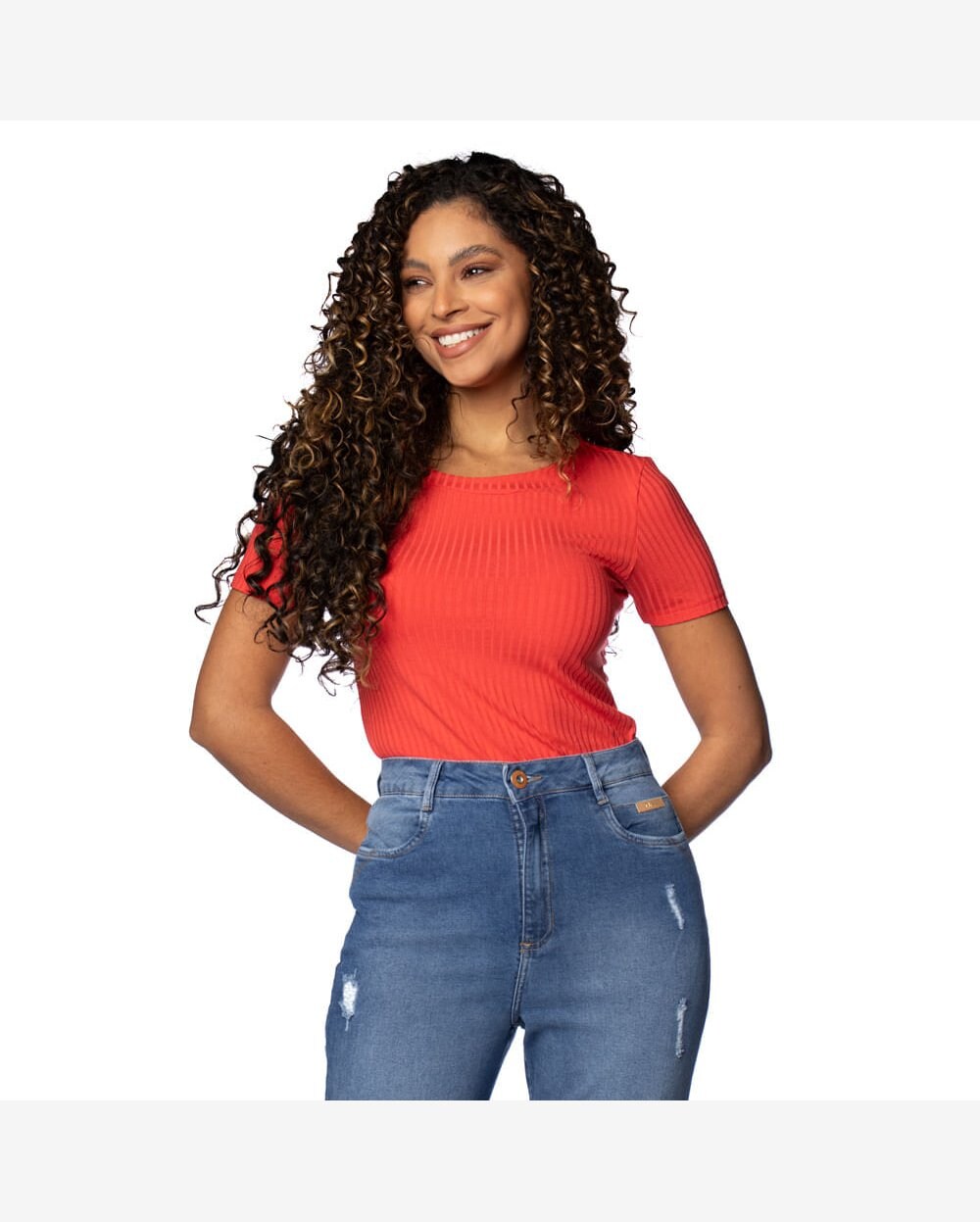 Blusa Feminina Cativa Canelada Decote Canoa Vermelha
