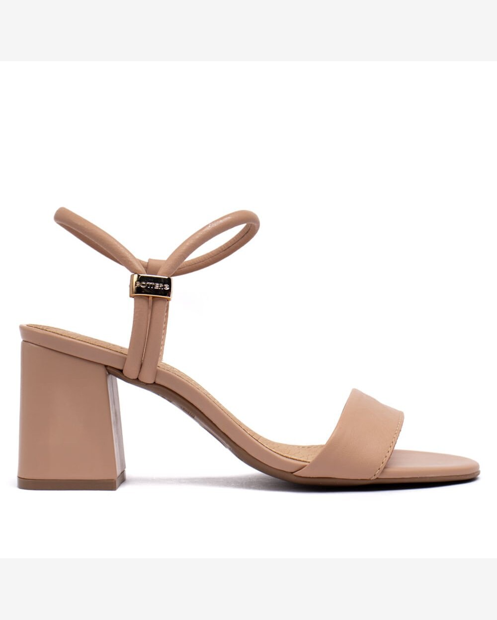 Sandália Feminina Bottero Salto Bloco em Couro Nude Nude Riachuelo