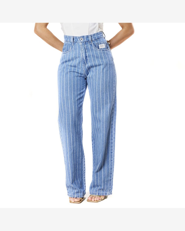 Riachuelo Calça Jeans Feminina Max Denim Reta Listrada Azul
