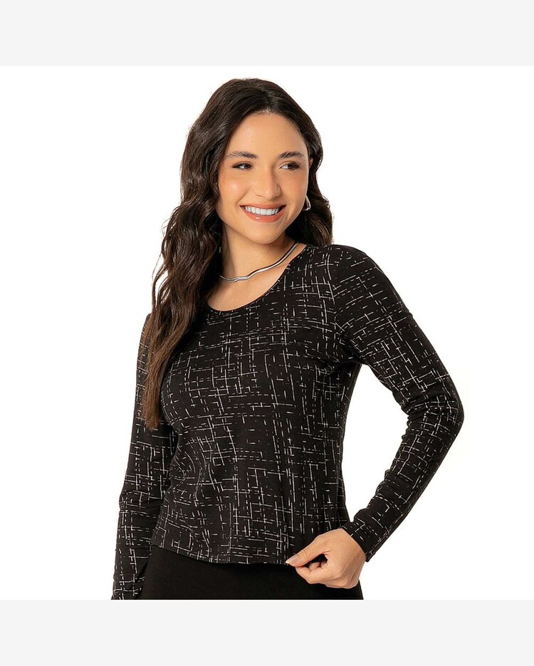 Blusa Feminina Cativa Básica Estampada Preto Preto Riachuelo