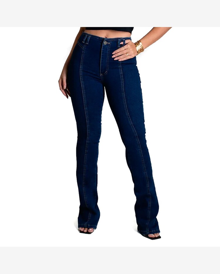 Riachuelo Calça Jeans Feminina Sawary Flare Boot Cut Azul Escuro