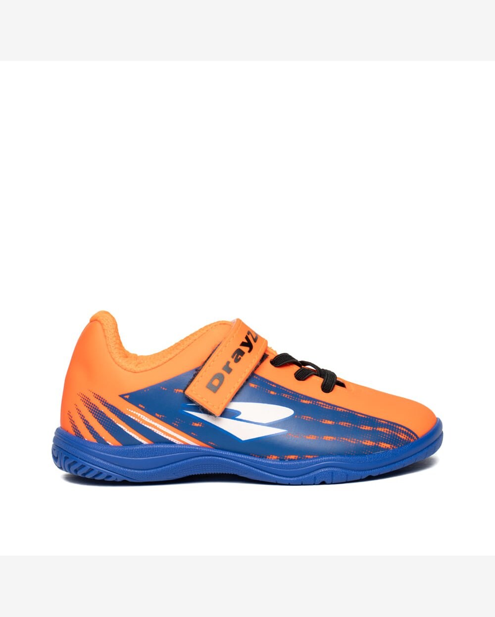 Chuteira Futsal Infantil Dray Indoor Drayzinho Tira Aderente Laranja/Azul