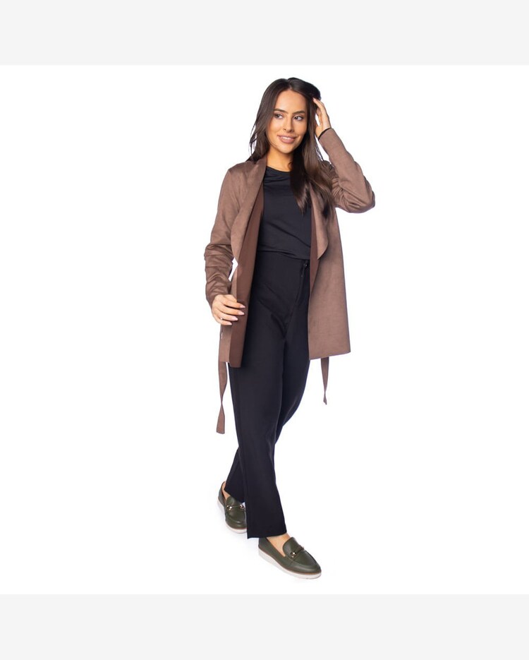 Riachuelo Casaco Feminino Olho Fatal Alongado de Suede Marrom