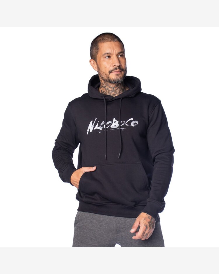 Moletom Masculino Nicoboco Canguru Logo Pincelado Preto