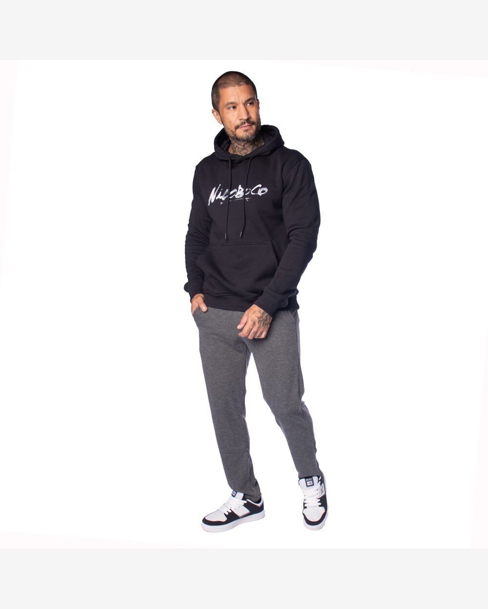 Moletom Masculino Nicoboco Canguru Logo Pincelado Preto