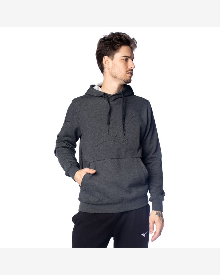 Riachuelo Moletom Masculino Mizuno Capuz Logo Relevo Mescla/Preto