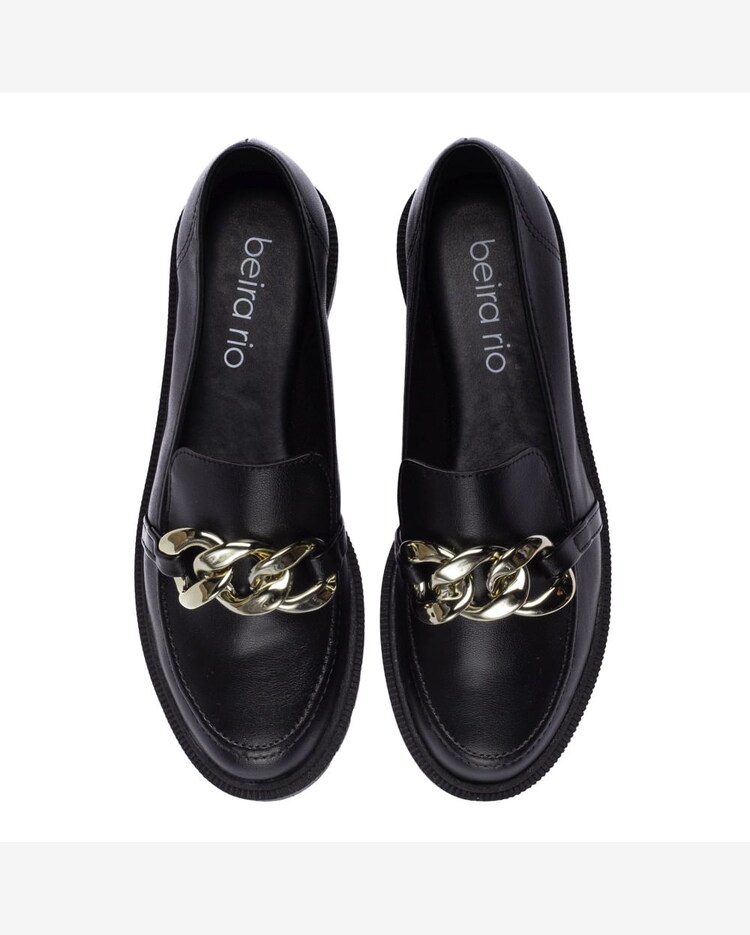 Riachuelo Sapato Mocassim Feminino Beira Rio Com Corrente Preto