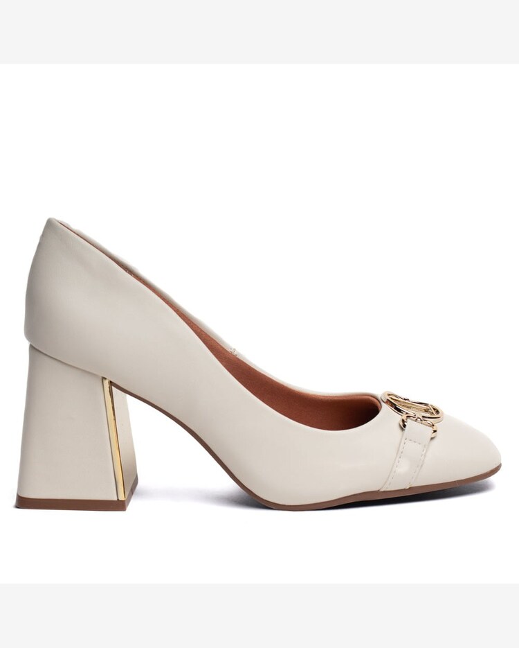 Riachuelo Sapato Feminino Vizzano Salto Bico Quadrado Off White