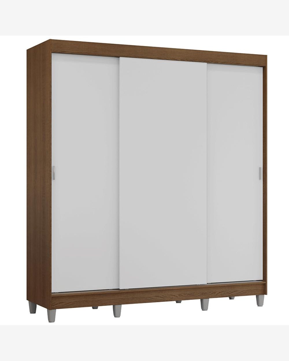 Guarda-Roupa Casal com Pés 3 Portas de Correr Rustic/Branco Reno Madesa