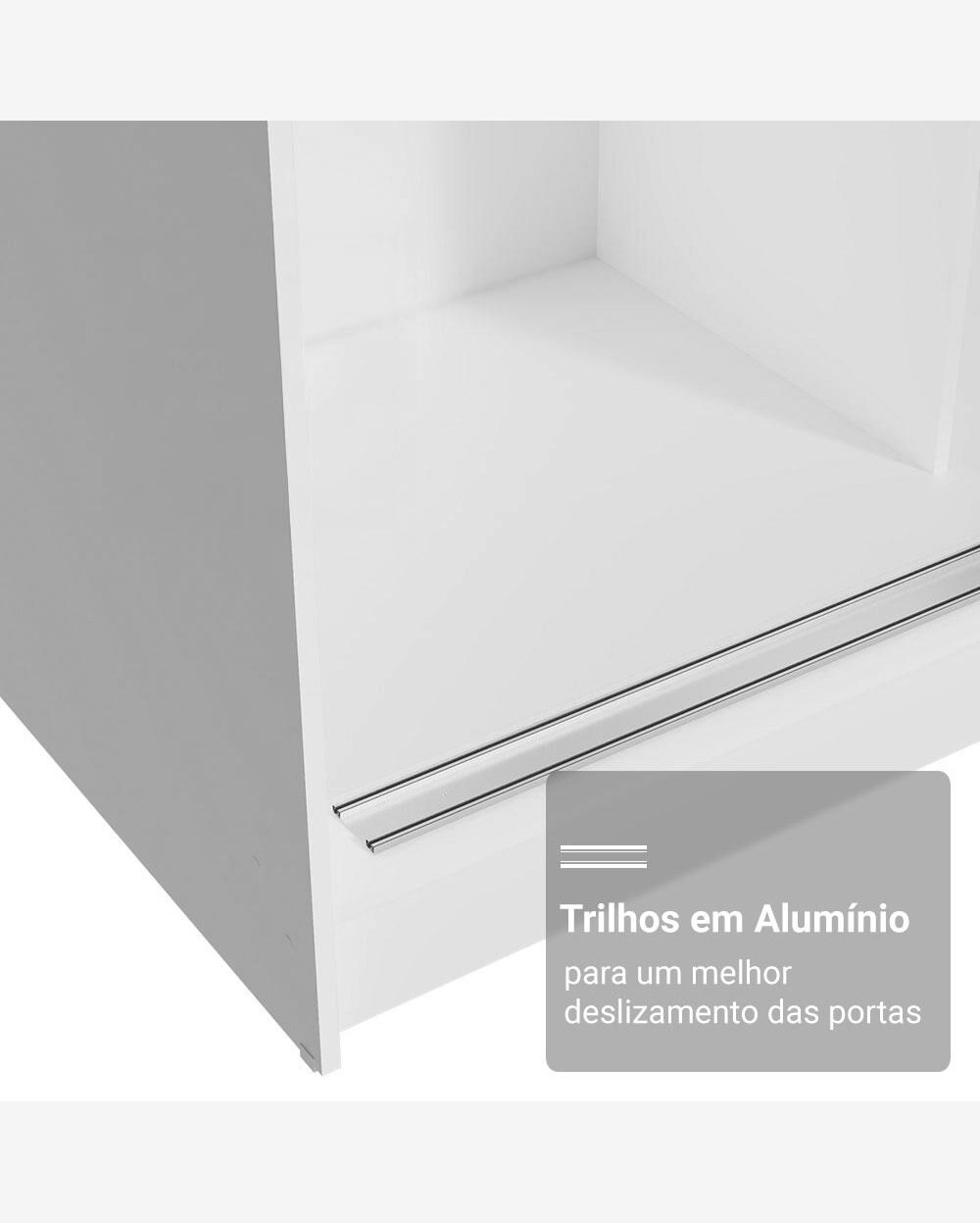 Guarda-Roupa Casal com Pés 3 Portas de Correr de Espelho Branco/Preto Reno Madesa