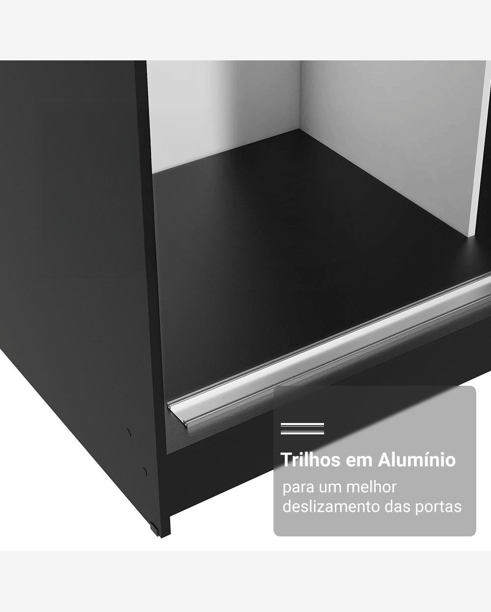 Guarda-Roupa Casal com Pés 3 Portas de Correr com Espelhos Preto/Rustic Reno Madesa
