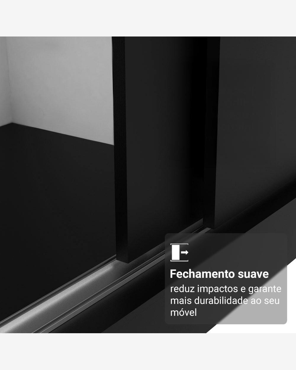Guarda-Roupa Casal com Pés 3 Portas de Correr Preto/Rustic Reno Madesa
