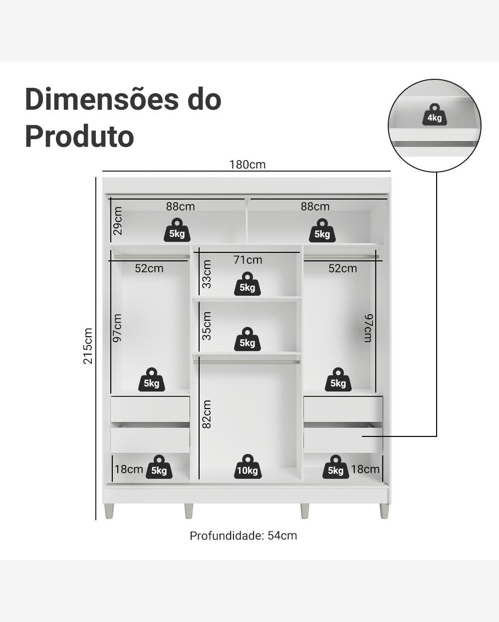 Guarda-Roupa Casal com Pés 3 Portas de Correr de Espelho Branco/Cinza Reno Madesa
