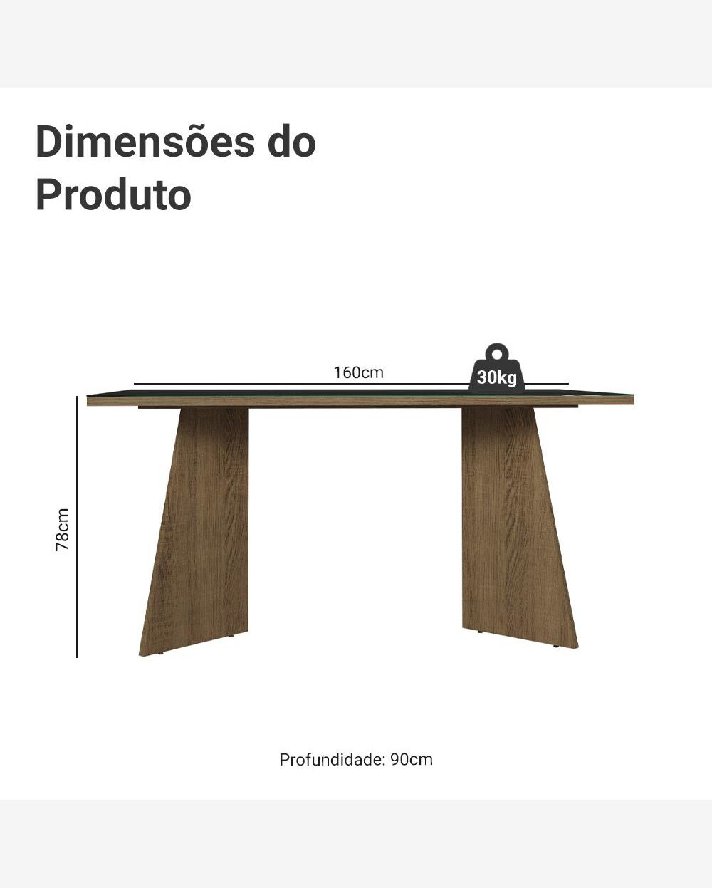 Mesa de Jantar Retangular Tampo de Vidro 5389 Rustic/Preto Madesa
