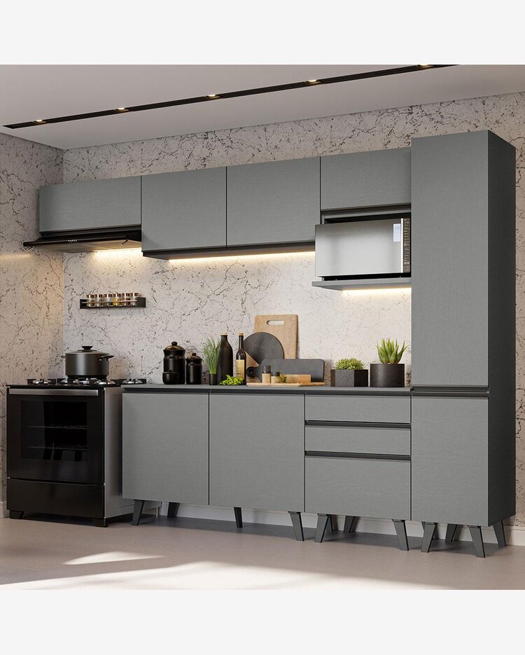 Riachuelo Armário de Cozinha Completa 300cm Cinza Nice Madesa 05