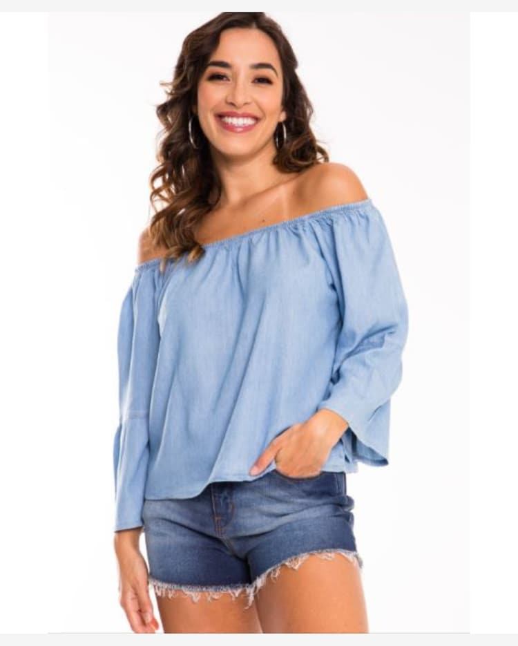 Riachuelo Blusa Feminina Jeans Ciganinha Manga Longa AzuL