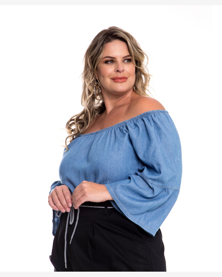 Riachuelo Blusa Feminina Jeans Ciganinha Plus