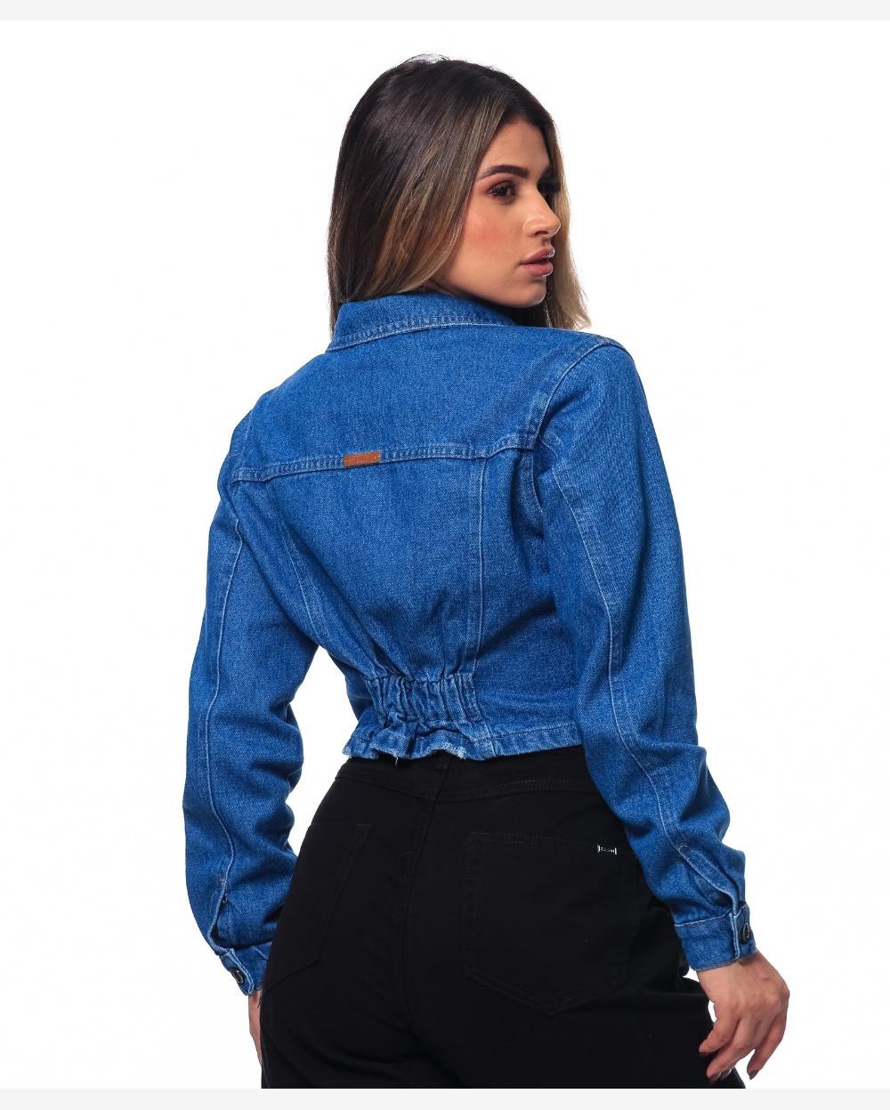 Jaqueta Feminina Jeans Cropped Com Elástico Razon Jeans
