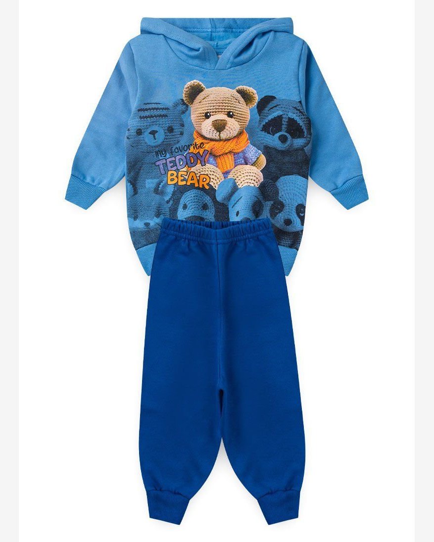 Conjunto Blusão Com Capuz E Calça Em Moletom Ursinhos