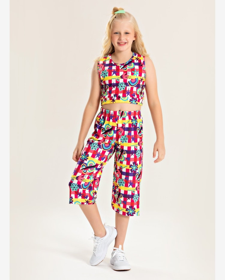 Riachuelo Conjunto Verão Menina Pink Cropped Com Abertura nas