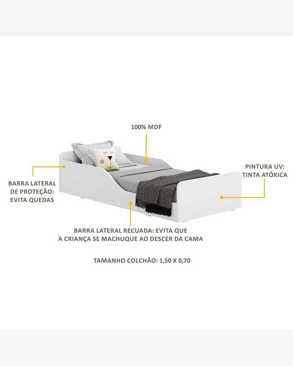 Cama Infantil Montessoriana p/ colchão 70 x 150 cm 100% MDF Multimóveis Branca