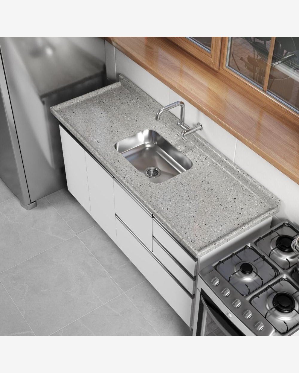 Pia de Cozinha Mármore Sintético 120x55cm com Cuba Aço Inox Multimóveis CR20472