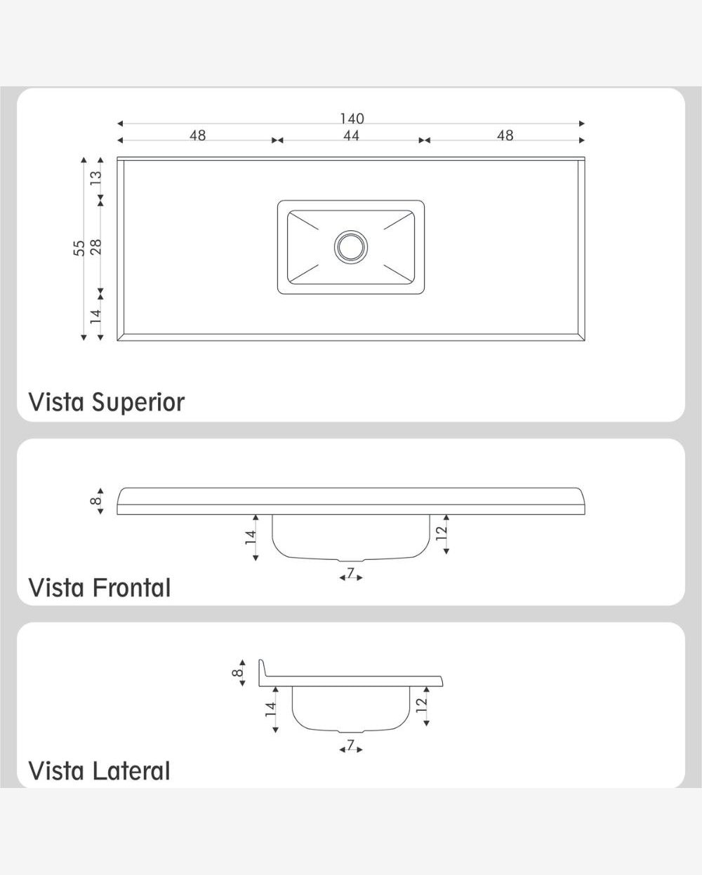Pia de Cozinha Mármore Sintético 140x55cm com Cuba Aço Inox Multimóveis CR20473