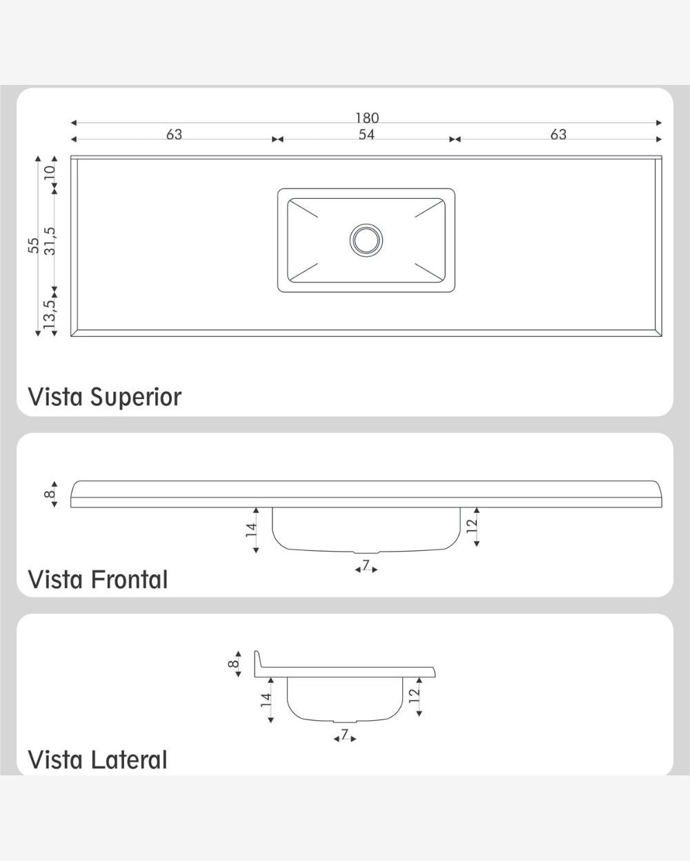 Pia de Cozinha Mármore Sintético 180x55cm com Cuba Aço Inox Multimóveis CR20476