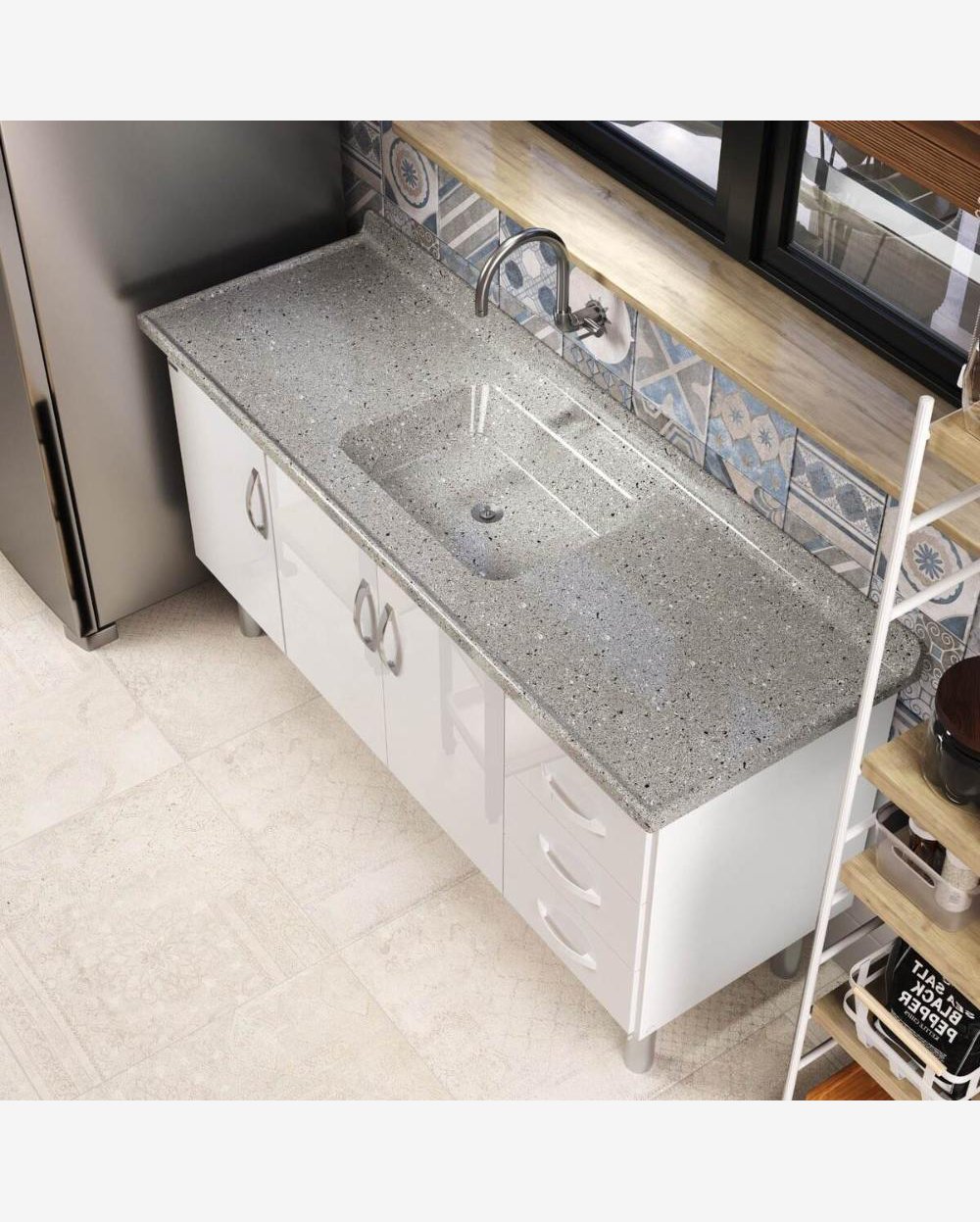 Pia de Cozinha Mármore Sintético 120x55cm Multimóveis CR20479