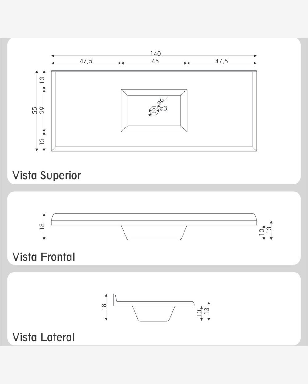 Pia de Cozinha Mármore Sintético 140x55cm Multimóveis CR20480