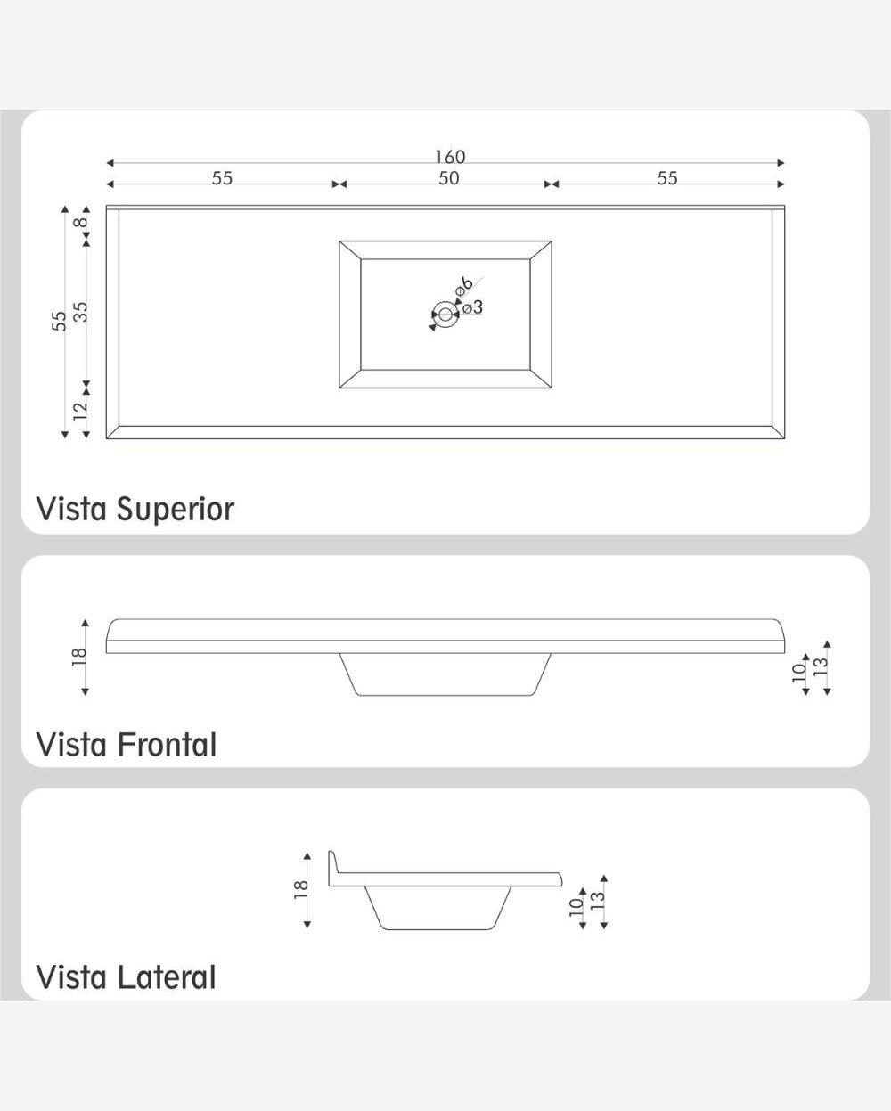 Pia de Cozinha Mármore Sintético 160x55cm Multimóveis CR20482