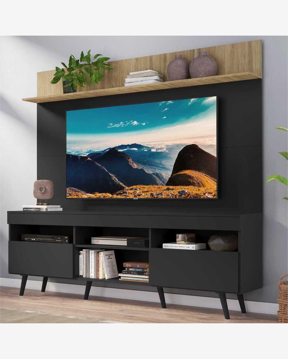 Riachuelo | Rack Retrô com Painel e Suporte TV 65