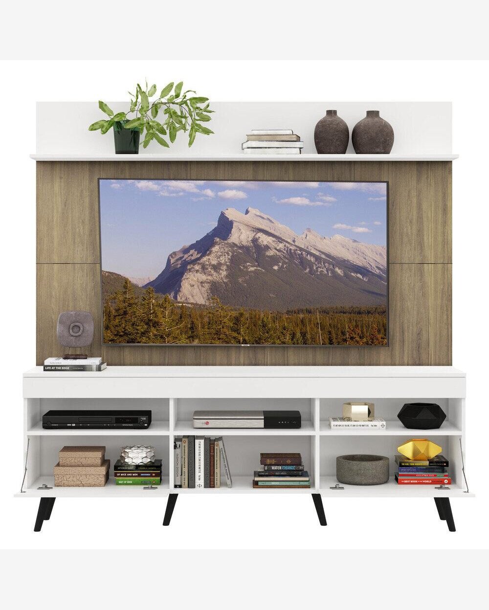 Riachuelo | Rack Retrô com Painel e Suporte TV 65