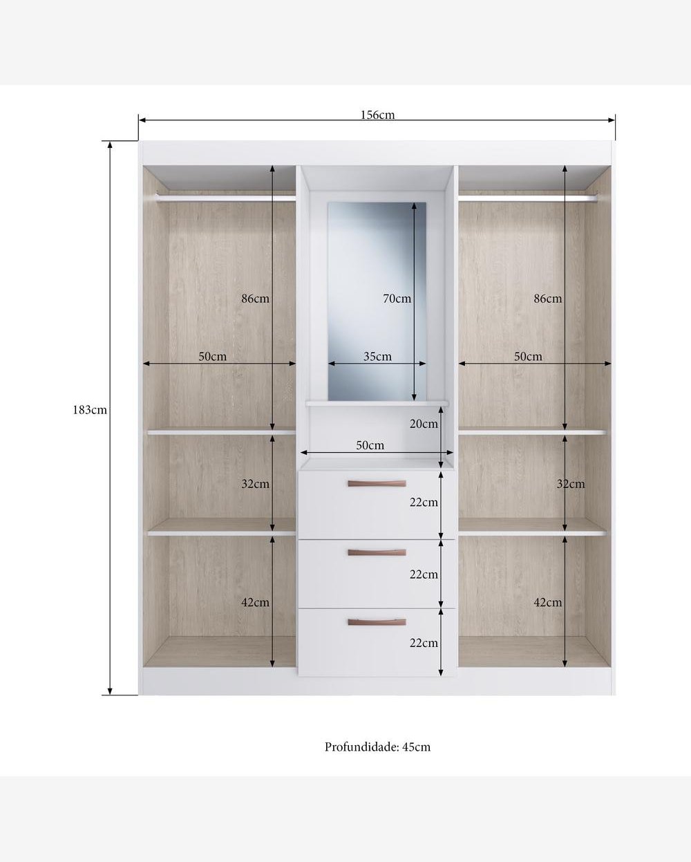 Guarda-Roupa com Espelho 4 Portas 3 Gavetas Siena Multimóveis VCR4151