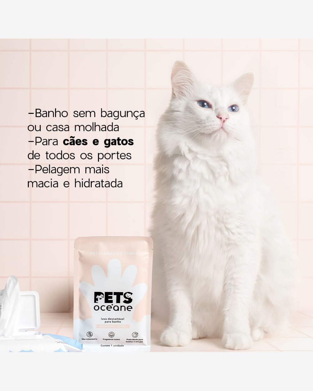 Luva Descartável para Dar Banho em Cachorro e Gato - Pet Cleasing Glove 1un