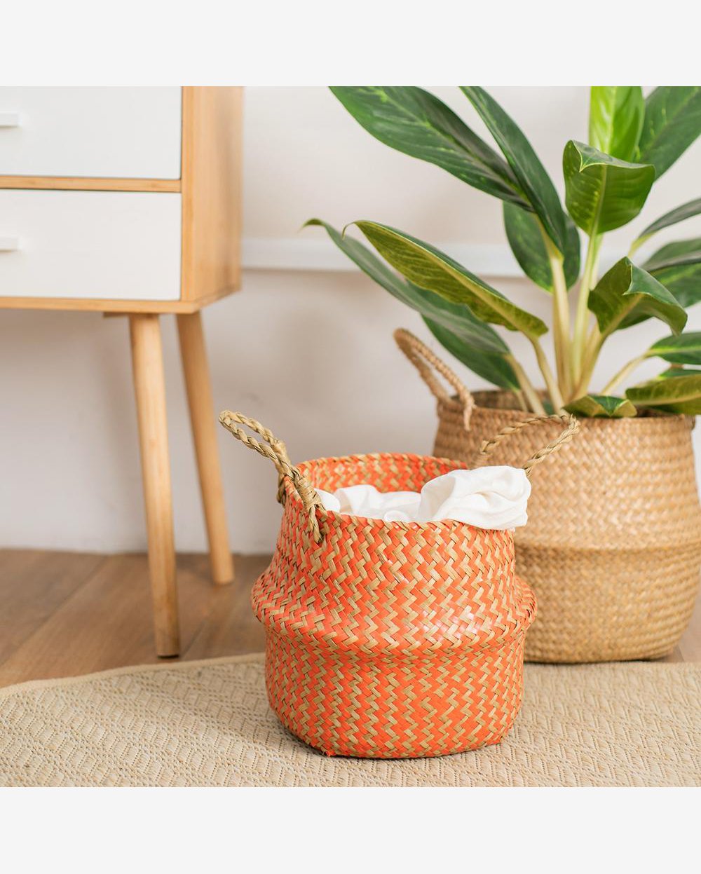 Cesto organizador com alças 27cm palha seagrass duo - oikos