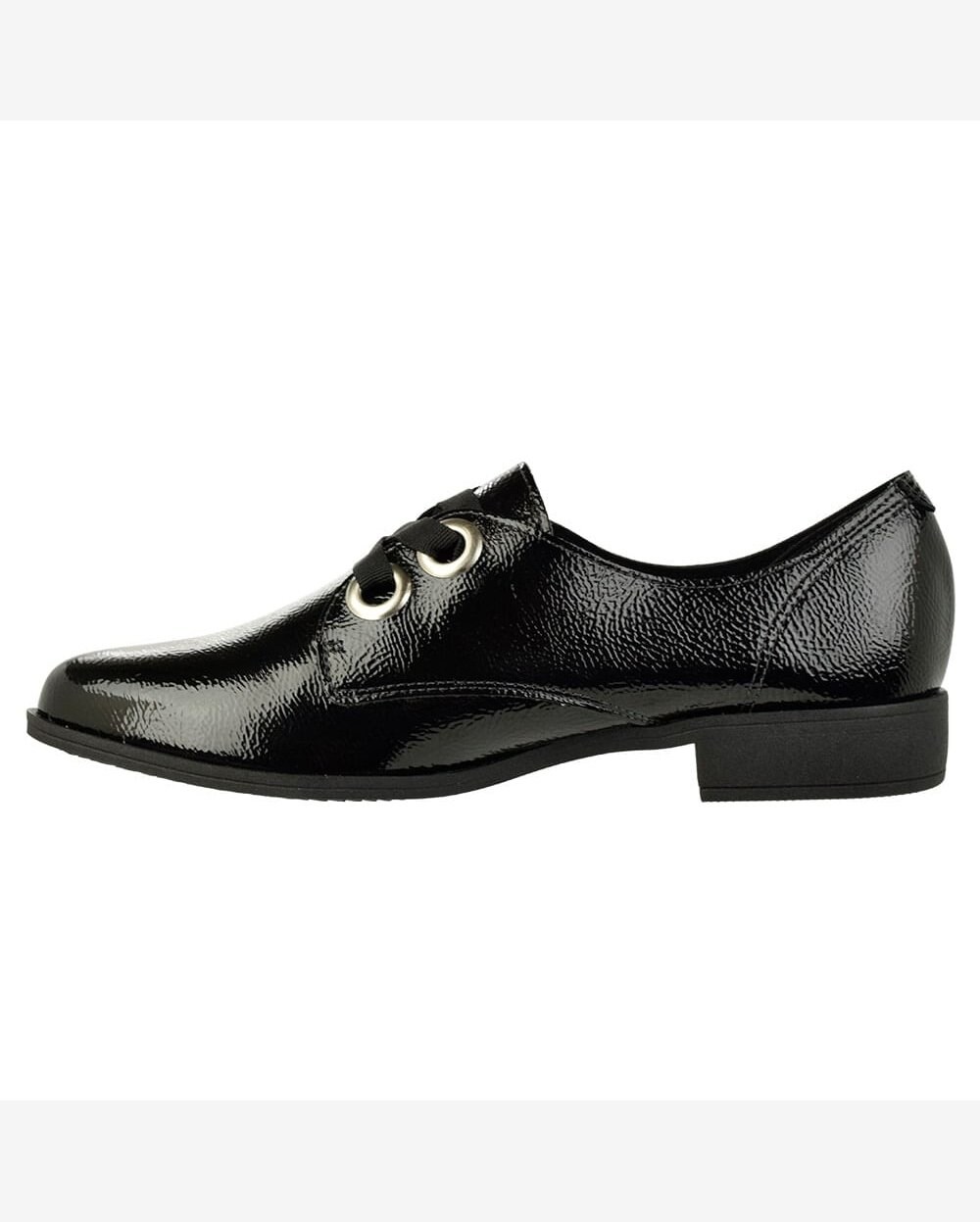 Clearance Sapato Sapato Oxford Feminino Preto Verniz Oxford Salto
