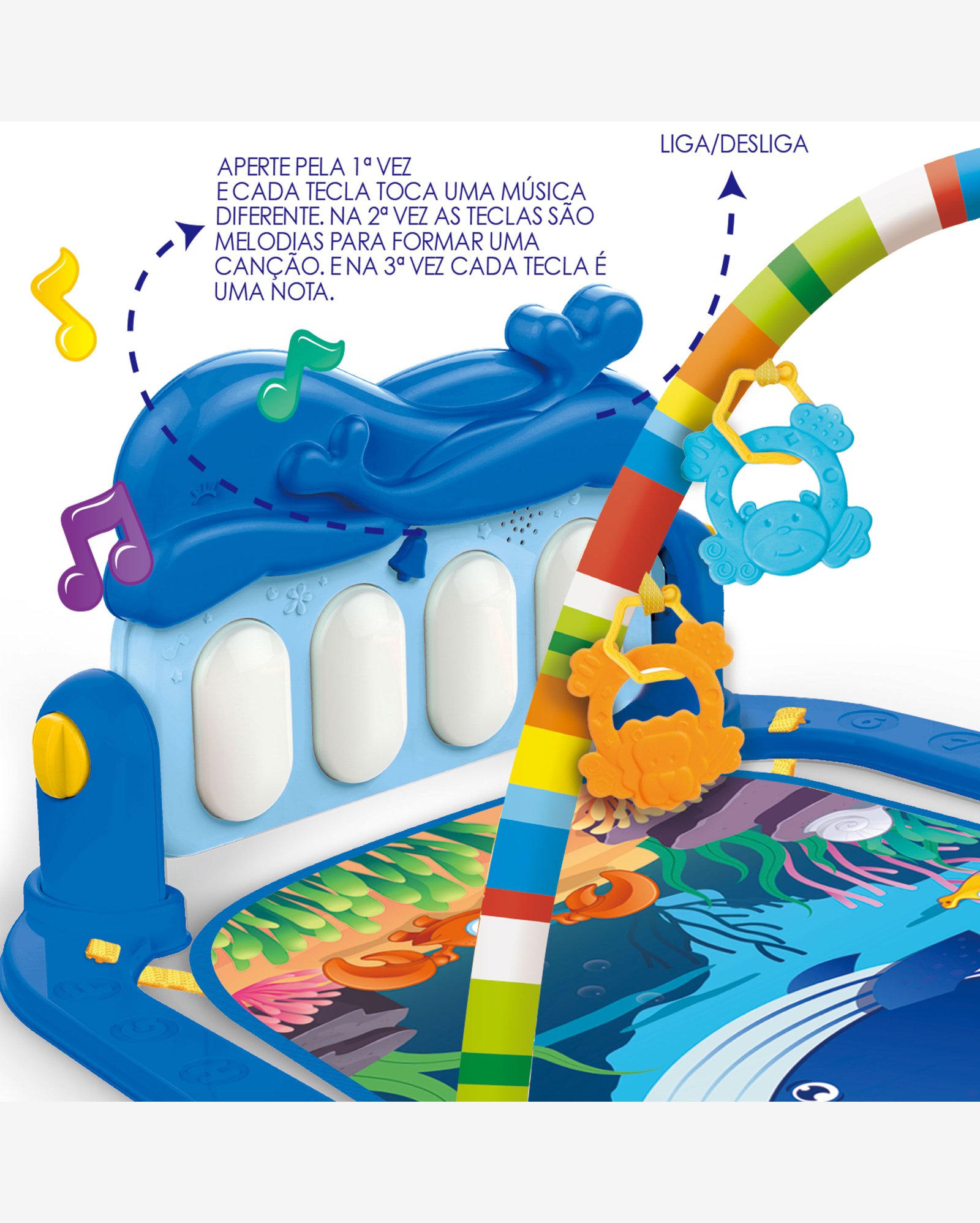 Tapete de Atividades Joy Mar Azul Piano Musical Replay Kids