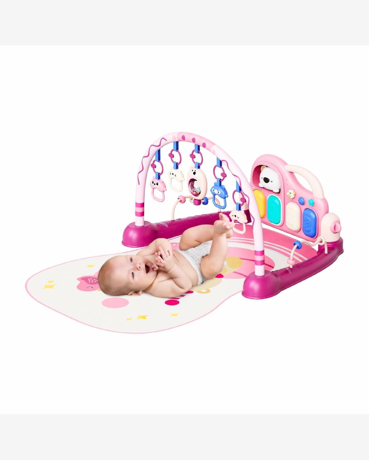 Tapete de Atividades Para Bebê Piano Teddy Rosa - Maxi Baby