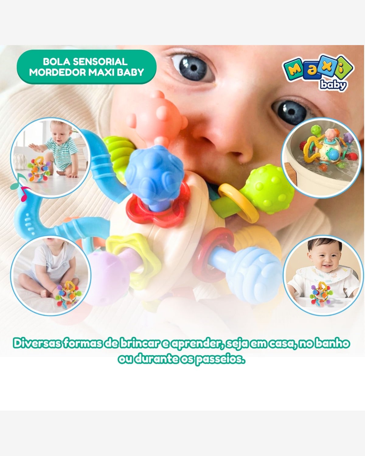 Mordedor Chocalho Bebê Bola Sensorial Massageador Maxi Baby