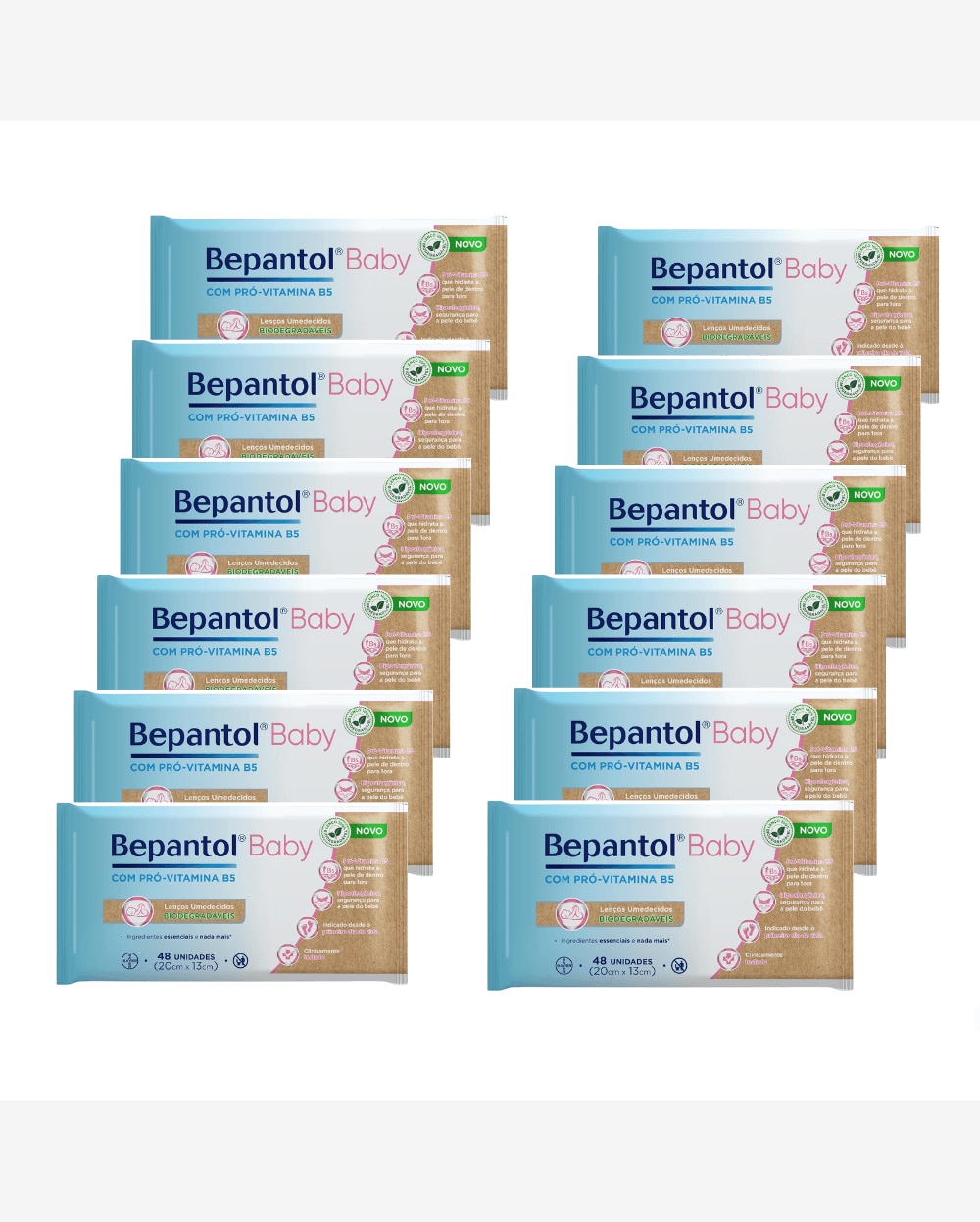 Kit c/ 12 Lenços Umedecidos Biodegradável 48un Cada Bepantol