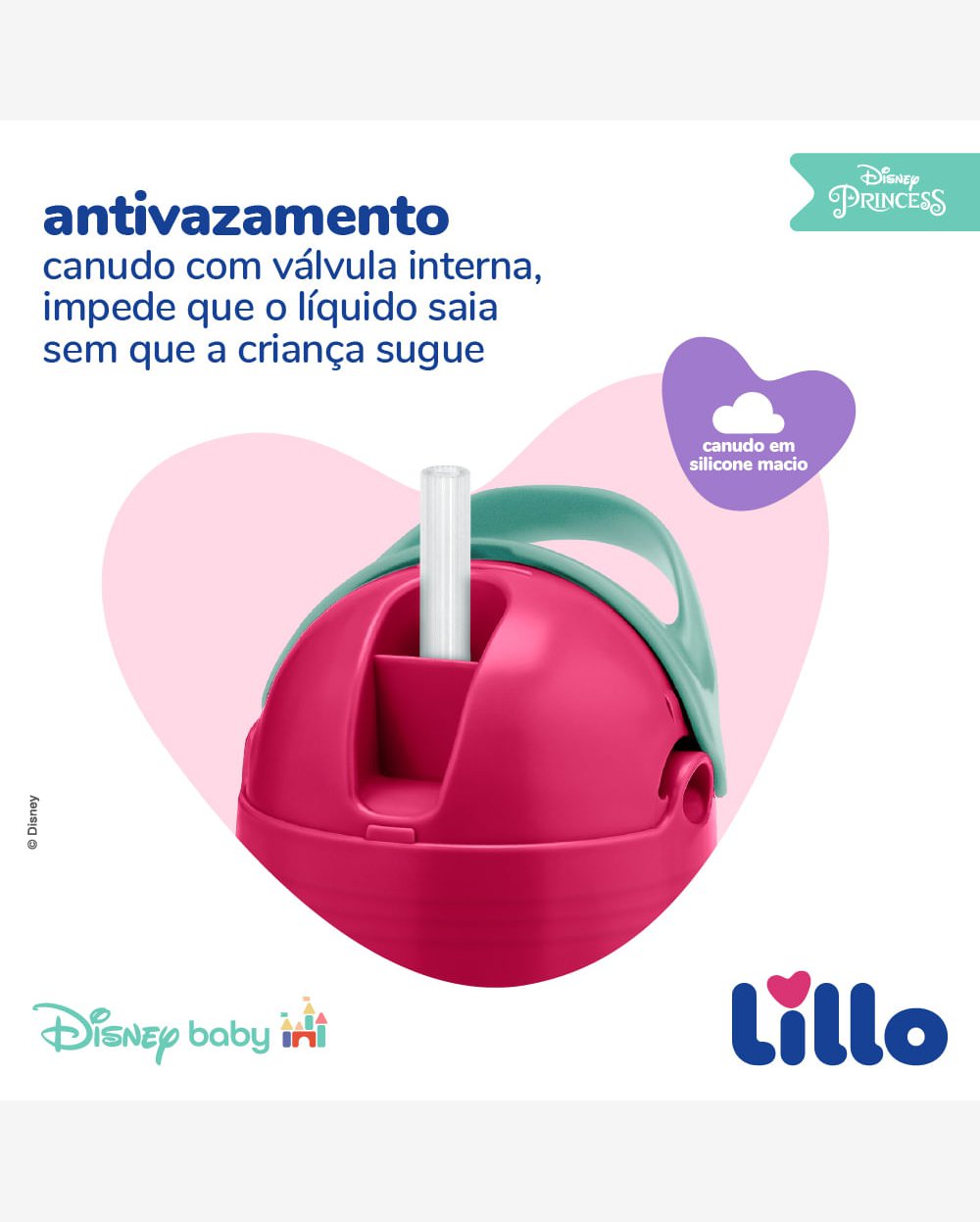Copo de Treinamento Infantil Canudo Disney 300ml Rosa Lillo