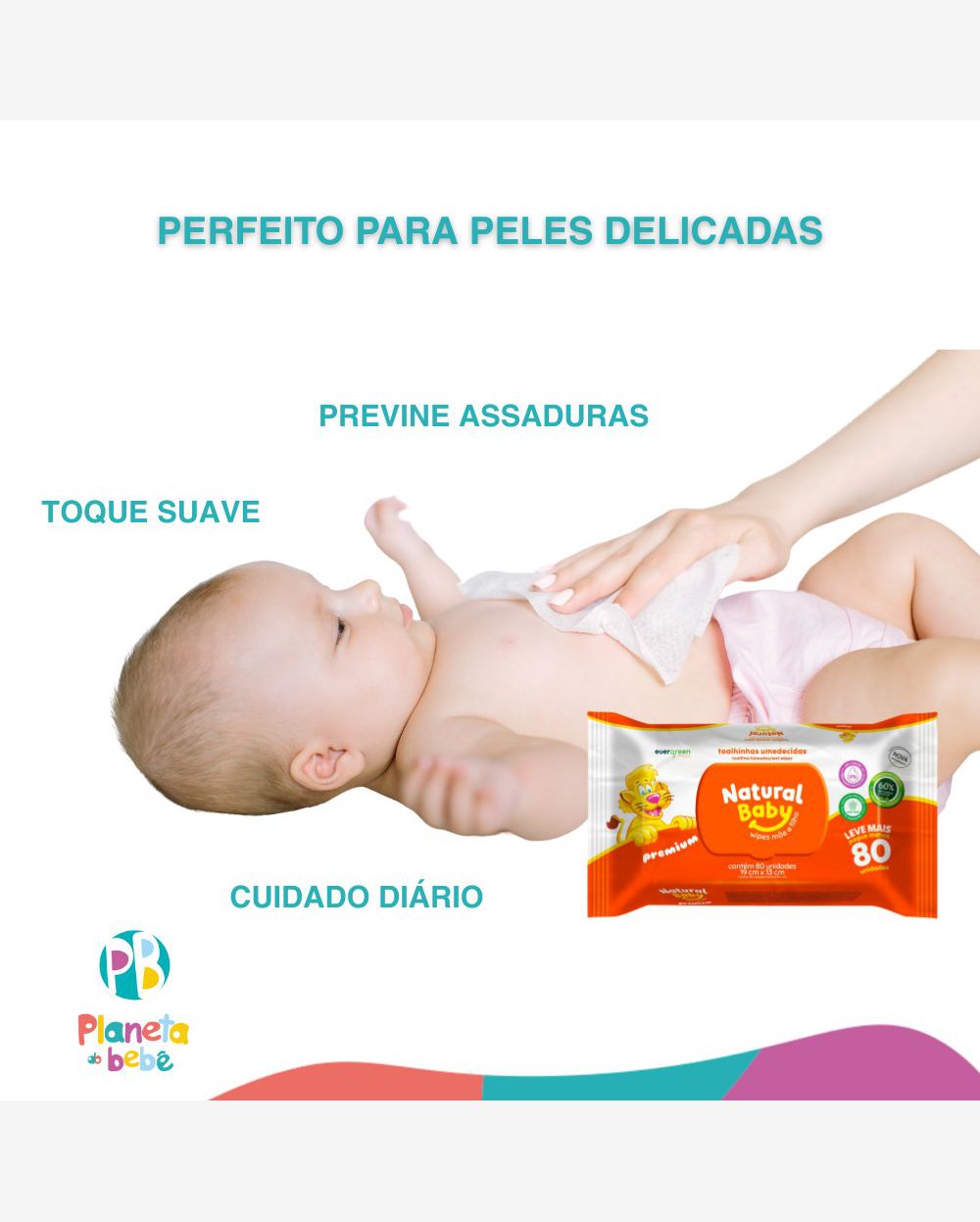 Toalhas Lenços Umedecidos Natural Baby 80un - Evergreen