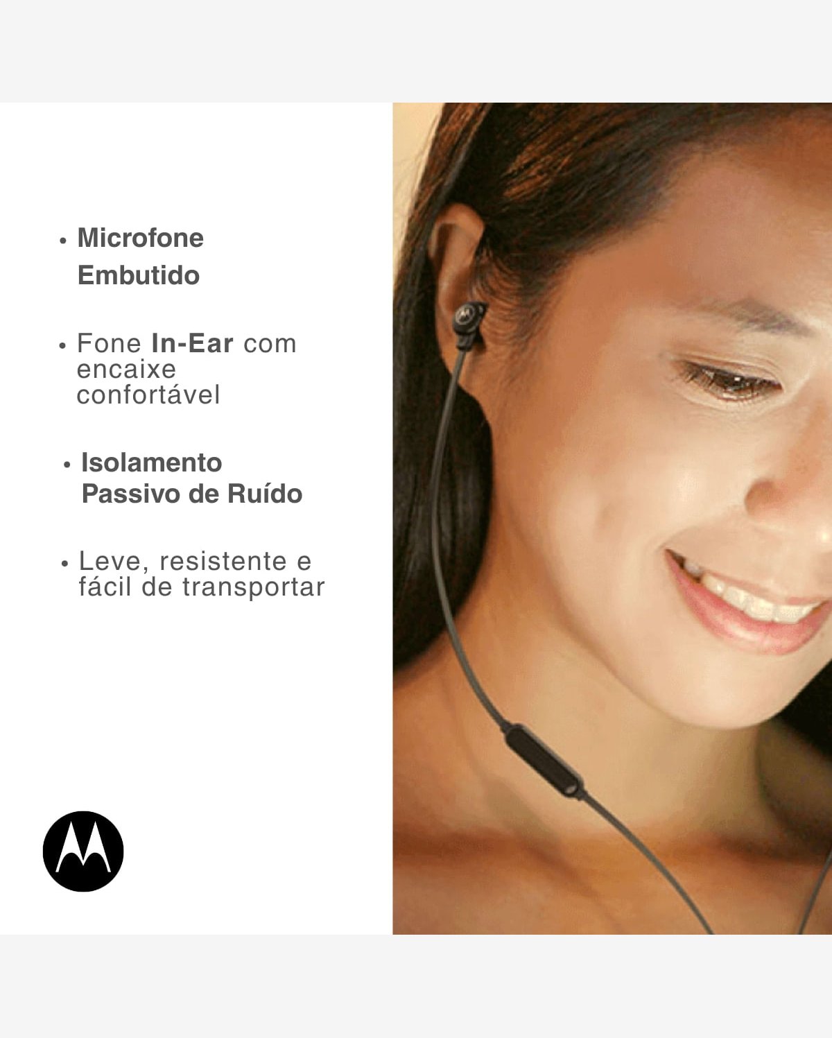 Fone de Ouvido Earbuds 3CS Anti Ruído USB Preto Motorola