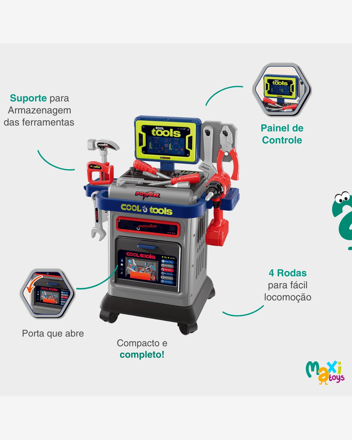 Bancada Carrinho de Ferramentas Infantil Top Tool Maxi Toys