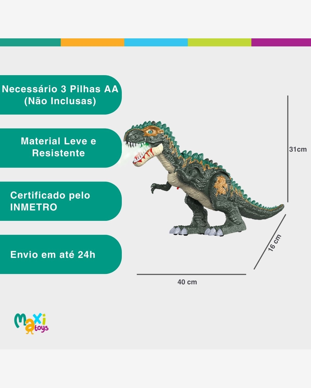 Dinossauro Brinquedo Bota Ovo Fumaça e Som DinoRex Maxi Toys