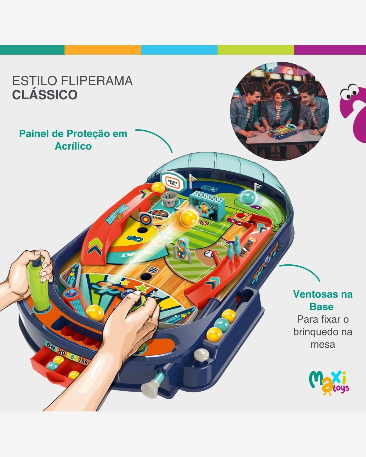 Jogo Fliperama Pinball de Mesa Brinquedo Infantil Maxi Toys