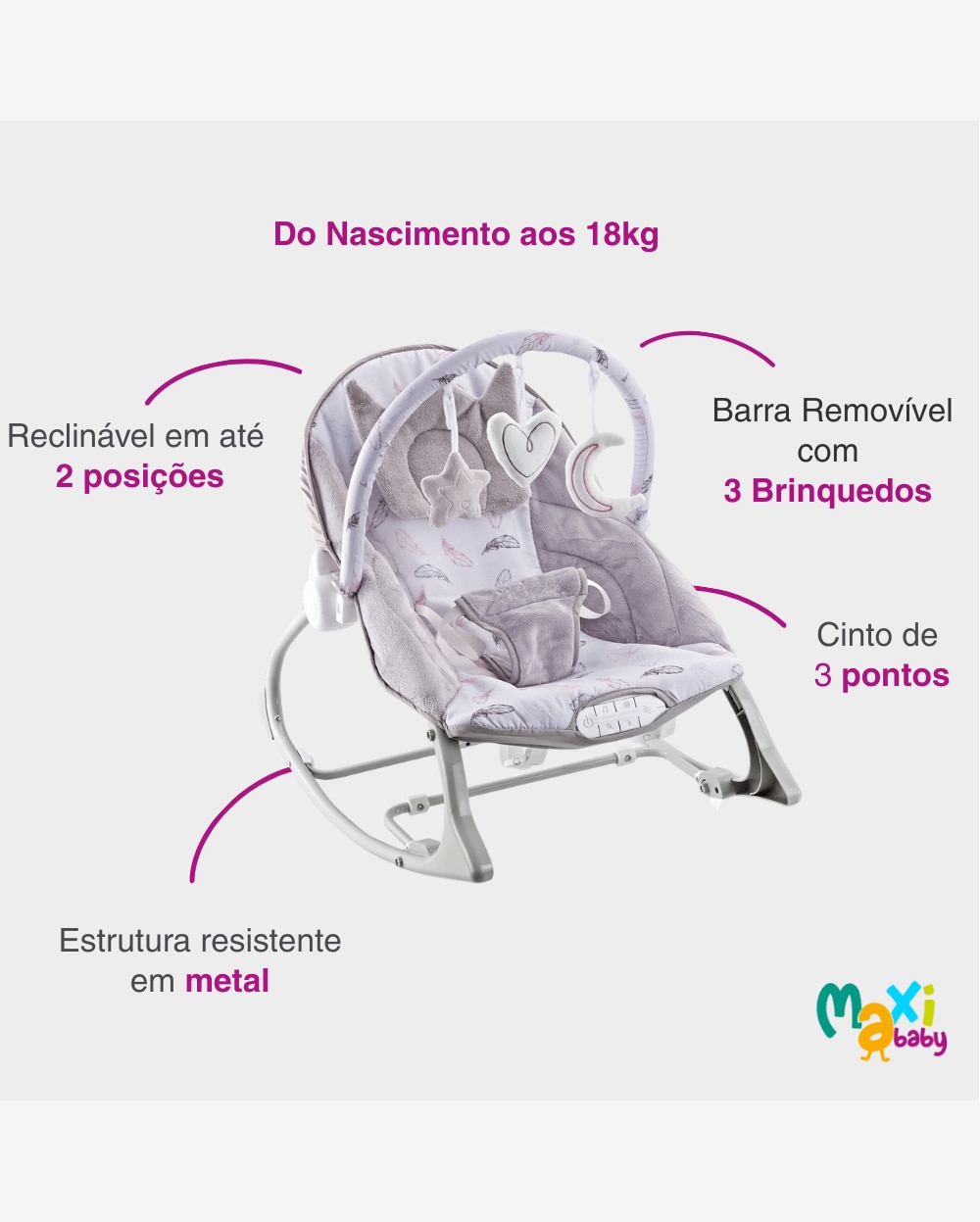 Cadeira de Descanso Bebê Musical FunTime Belle CZ Maxi Baby