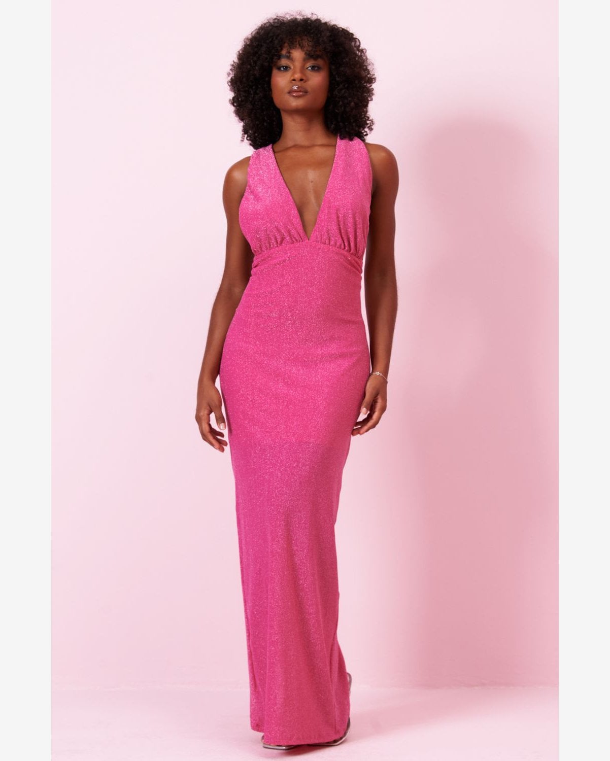 Vestido Longo Lurex Rosa Vestido Longo Lurex Rosa Um Ombro Só