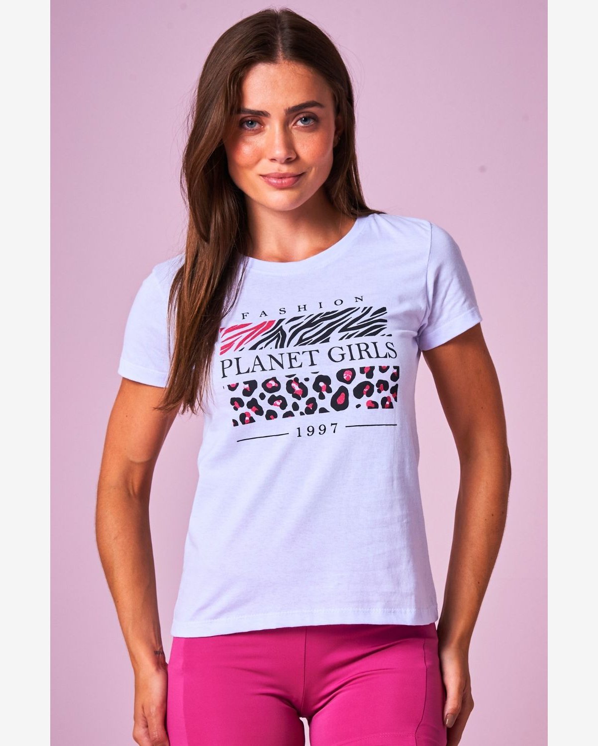 Camiseta Feminina Fashion Animal Print Planet Girls Branco